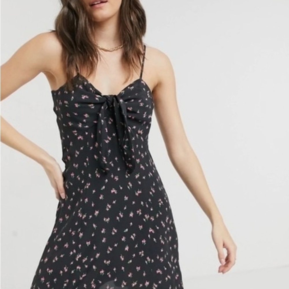 & Other Stories Black Floral Print Tie Front Spaghetti Strap Dress - Size 6 NWT